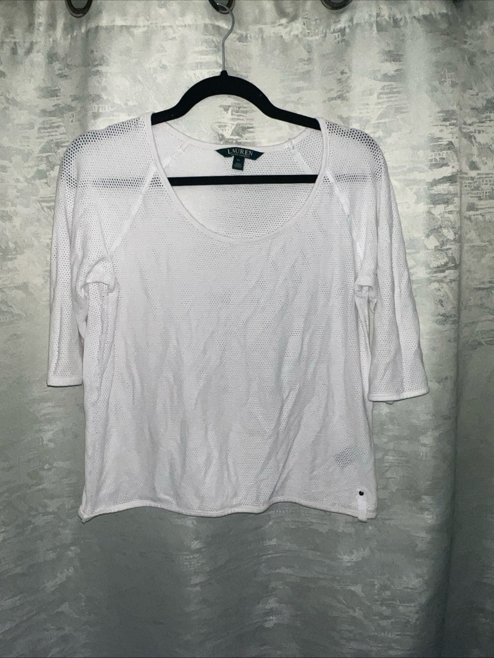 Lauren Ralph Lauren White Mesh Scoop-Neck Short Sleeve Top